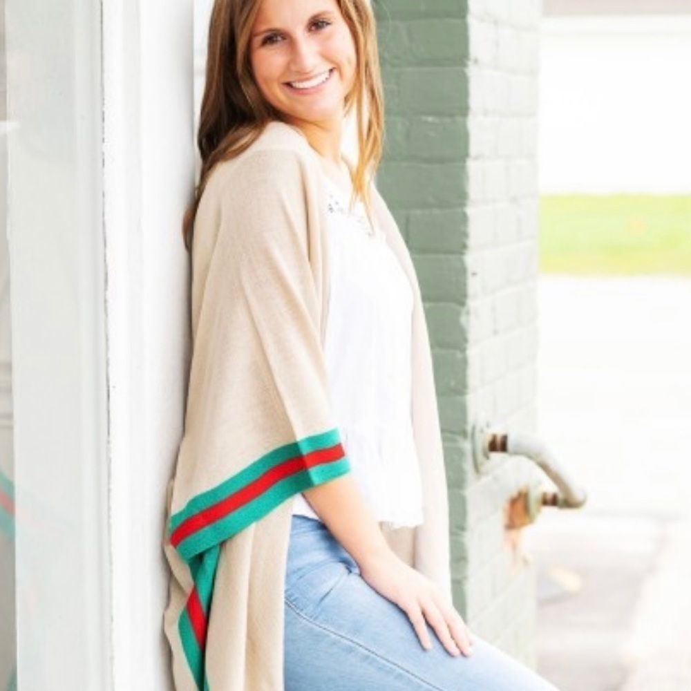 NWT Viv & Lou Creme Designer Stripe Lindsey Shawl Sweater One Size Fits Most